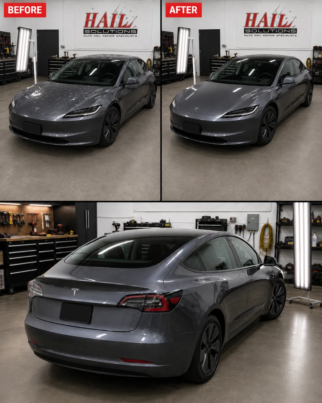 2023 Tesla Model 3 hail damage repair in Leawood, KS — detail photo 2