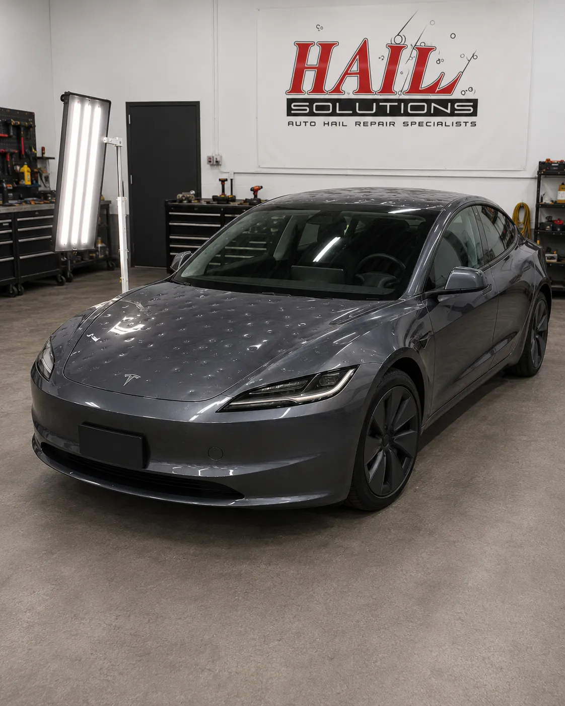 2023 Tesla Model 3 hail damage repair in Leawood, KS — detail photo 3