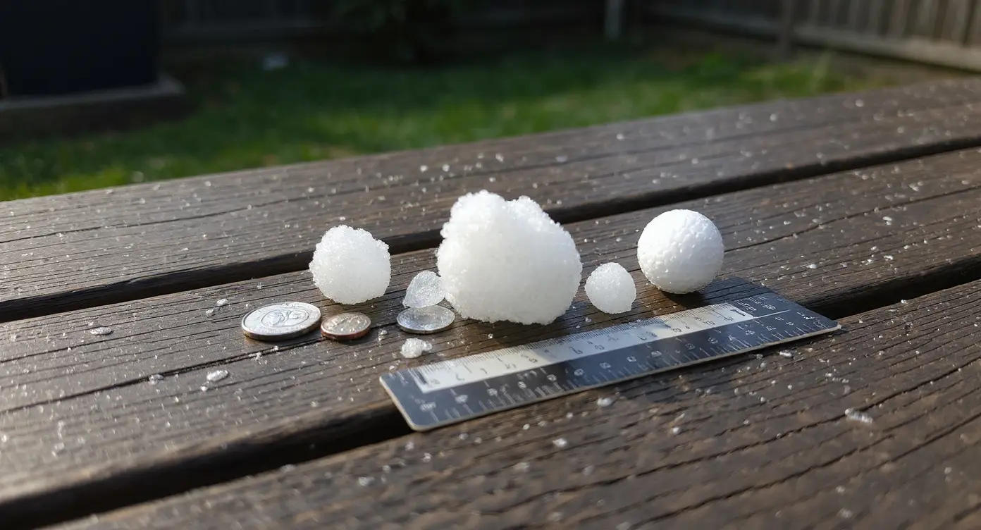 Close-up of a hail dent on a vehicle panel showing size relative to the surrounding surface