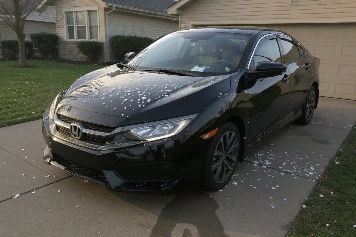Hail damage on a customer vehicle revealed by LED line-board inspection at the Olathe shop