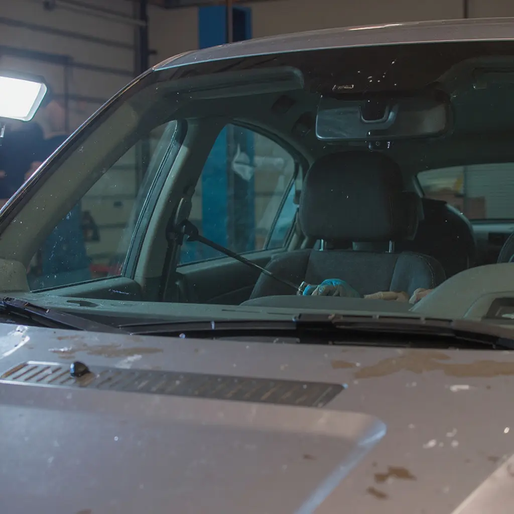 Hail-damaged vehicle in for paintless dent repair at the Olathe shop