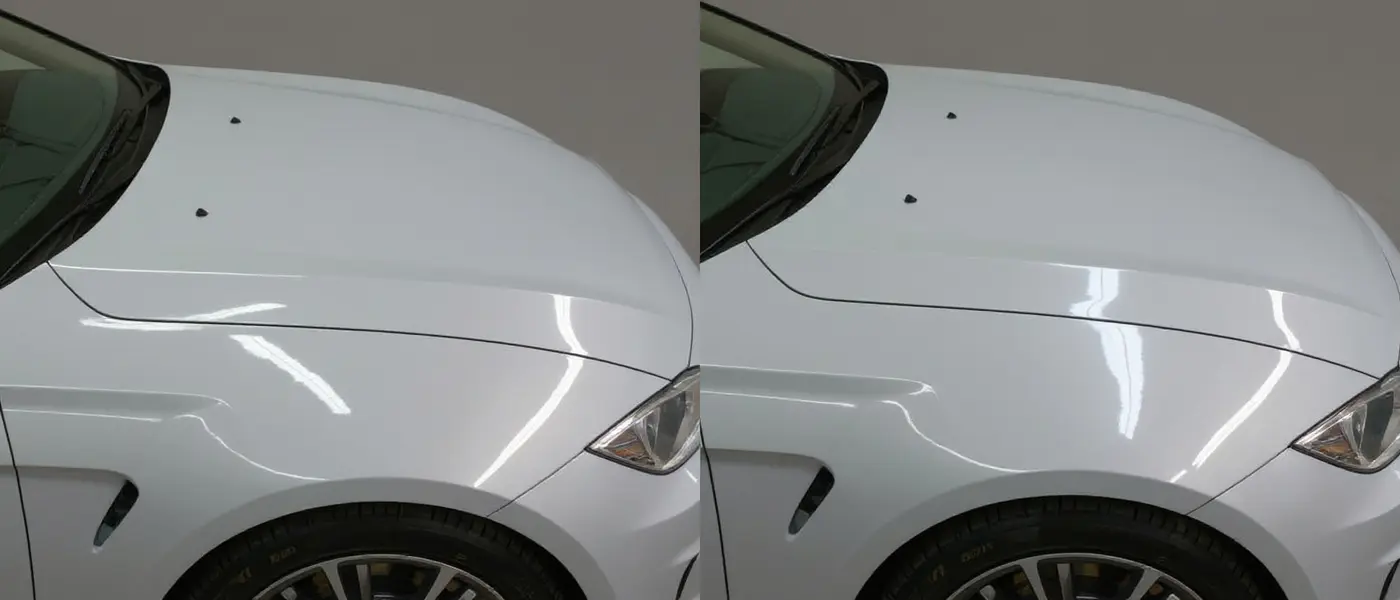 Paintless dent repair compared with body-shop repair on a hail-damaged vehicle